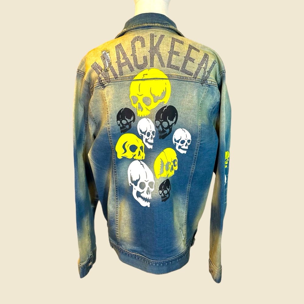 MacKeen size Men’s XXL‎ NWT skulls graffiti distressed bikers jean jacket